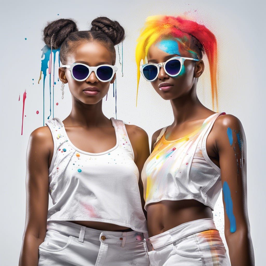 Imagine two young Ethiopian beautiful girl teens both wearin...