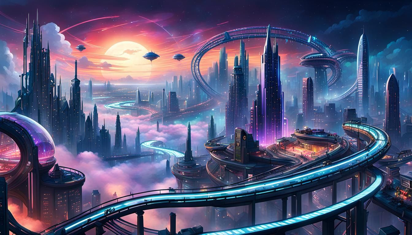 Futuristic Space Theme Park in Cyberpunk Style