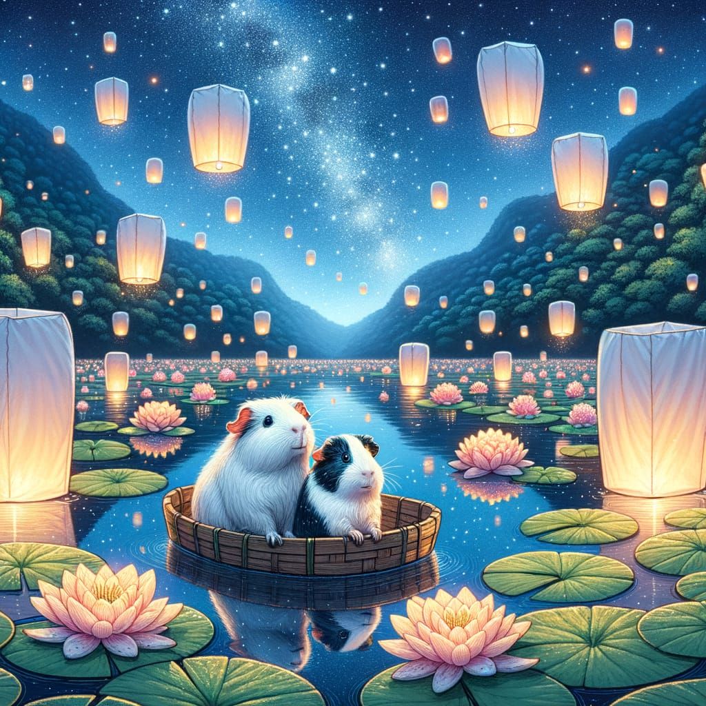 Guinea Pigs' Lantern Wish on Water Lilies Lake