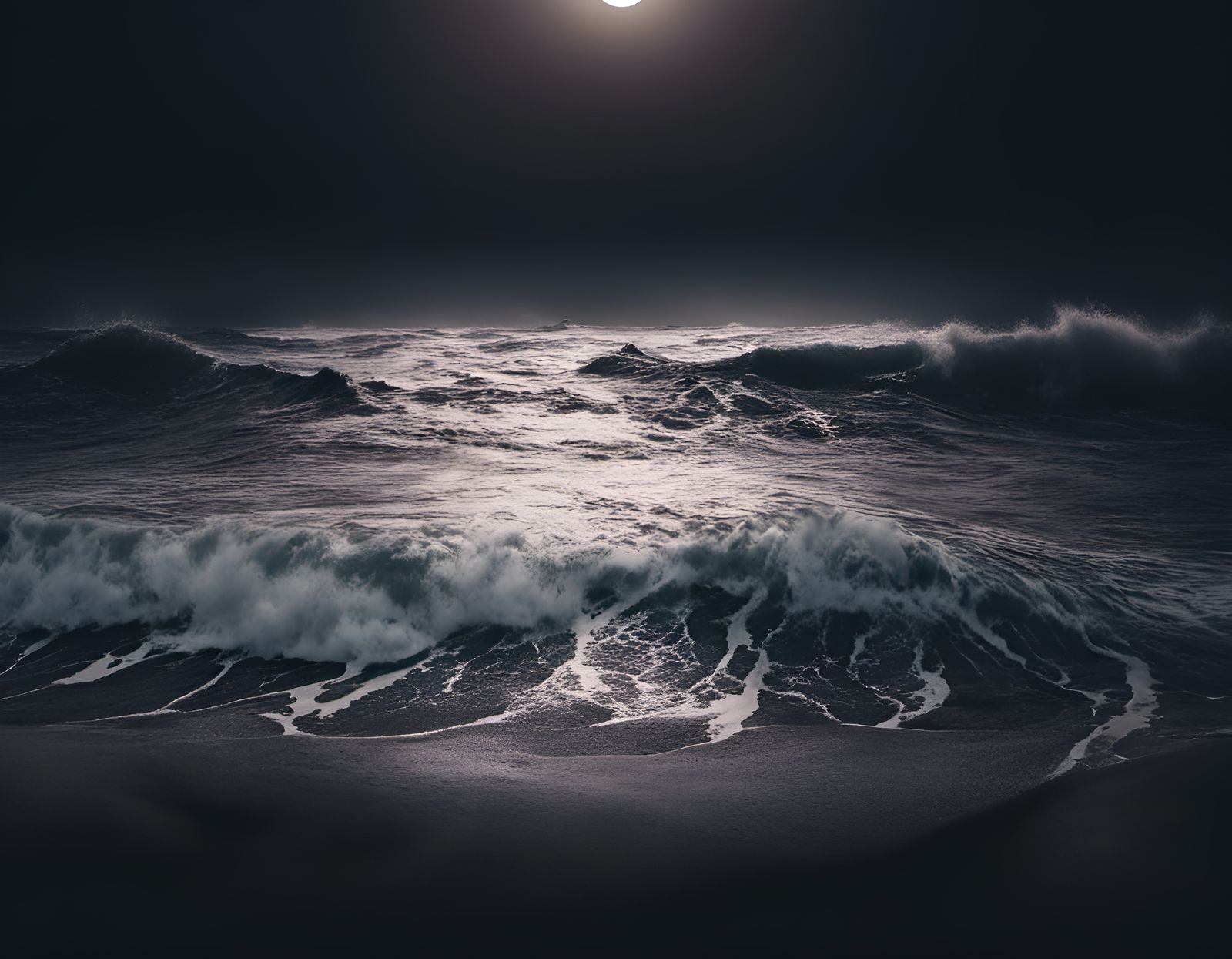 Night Ocean Tidal Wave Scene
