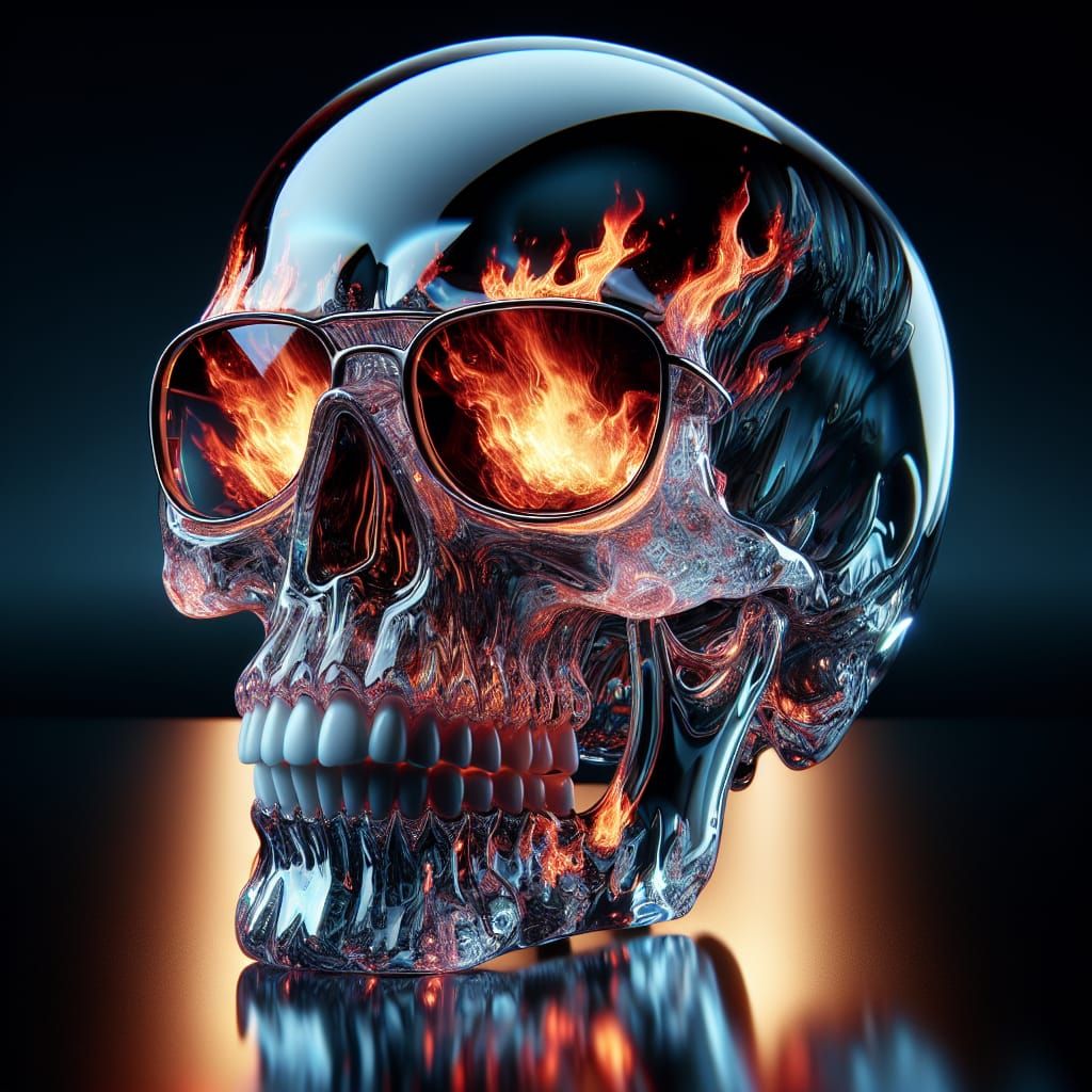 Eerie Fiery Glass Skull in High-Quality CGI