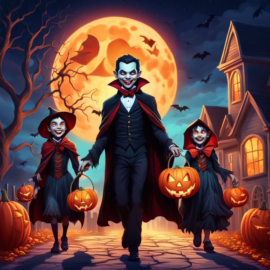 Vampire Jack O' Lantern Halloween, Digital Art