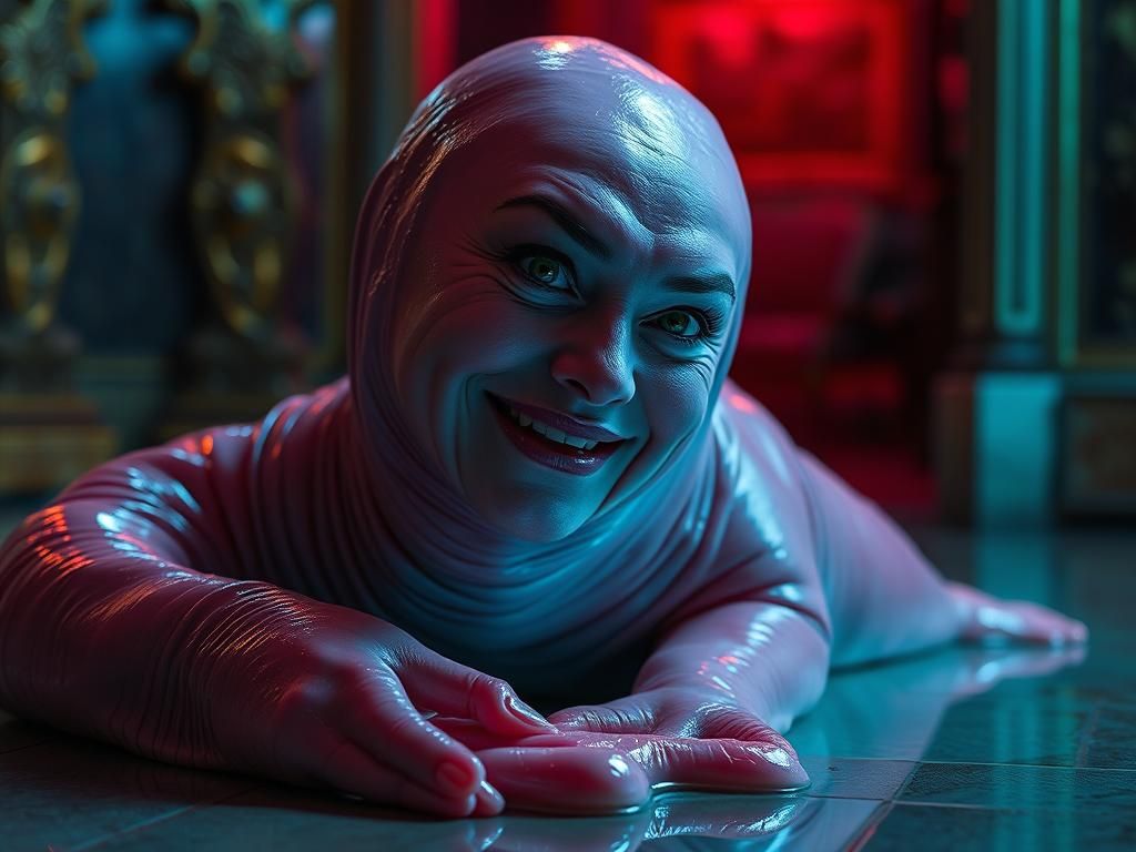 Grotesque Human-Slug Hybrid in Hyperrealistic Splash Art