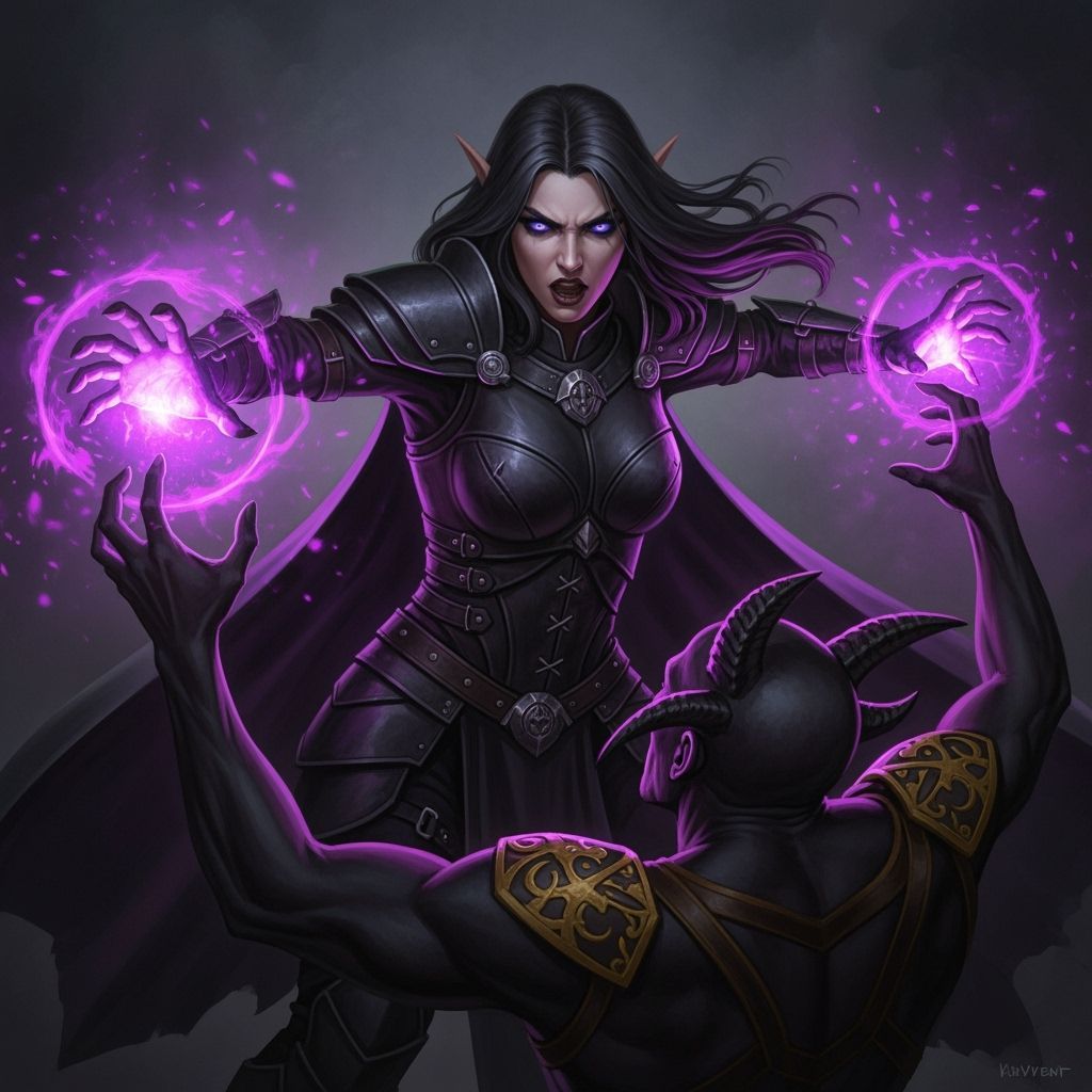 High Elf Casting Purple Magic, Dark Fantasy Art