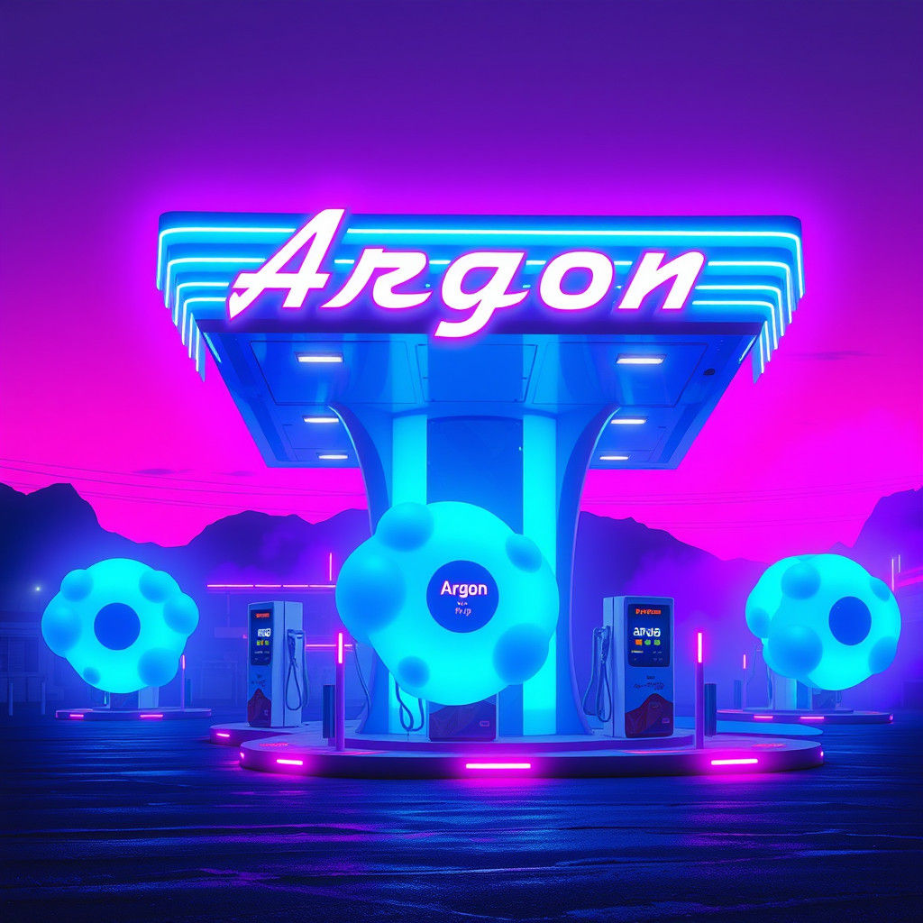 Retro-Futuristic Alien Fuel Station in Synthwave Style