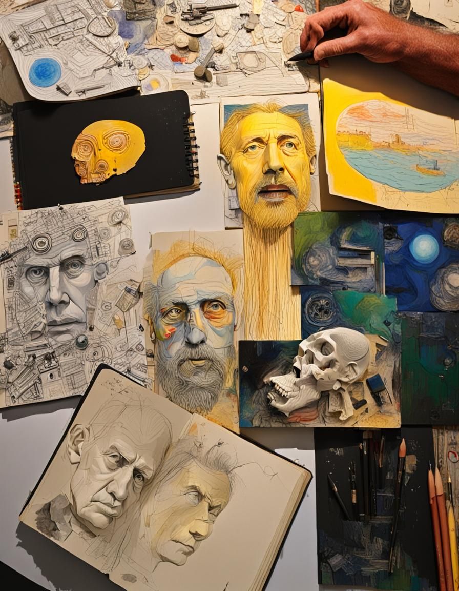 Chaotic Artist's Studio: A Detailed Realistic Snapshot