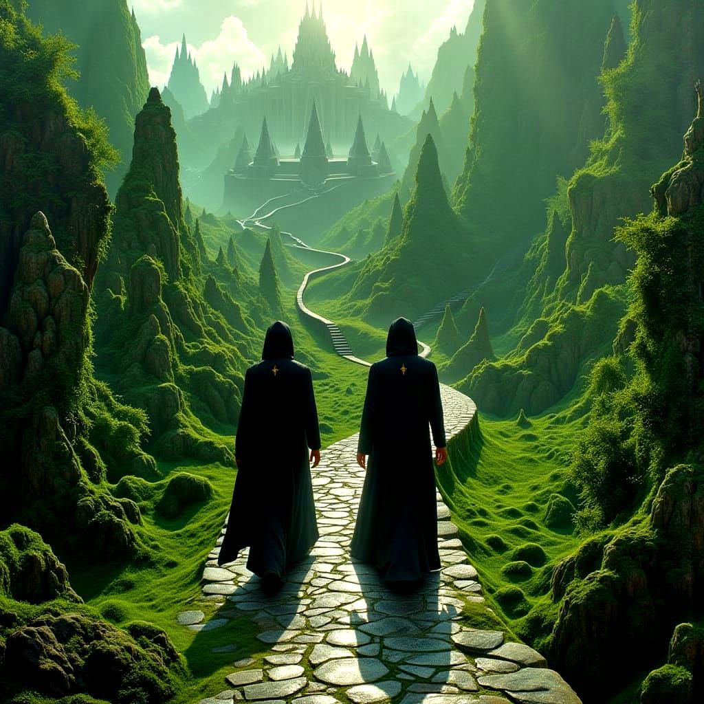 Esoteric Black Robed Figures in Megalithic Labyrinth