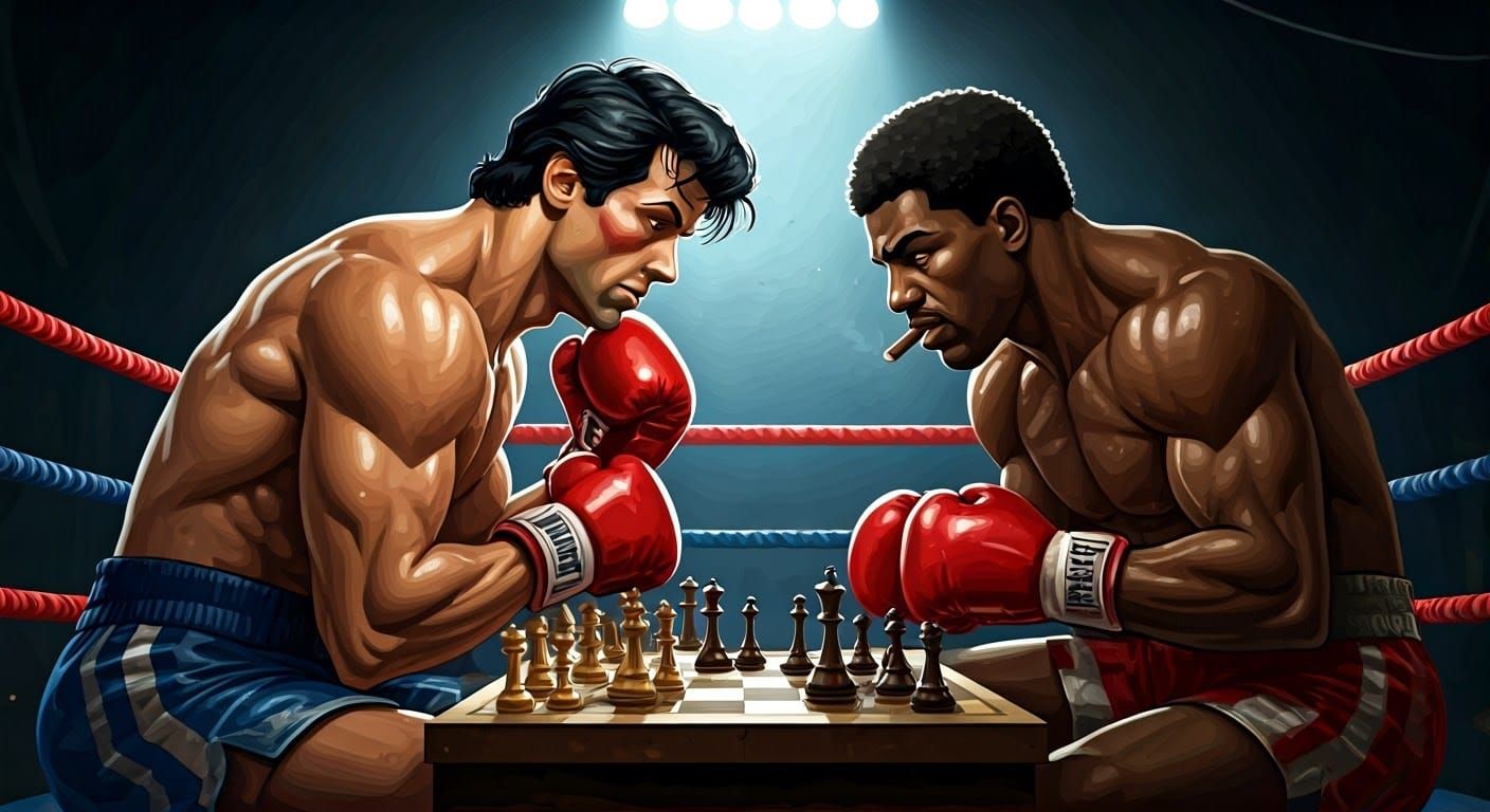 Boxers Clash in a Gritty, High-Contrast Chess Match