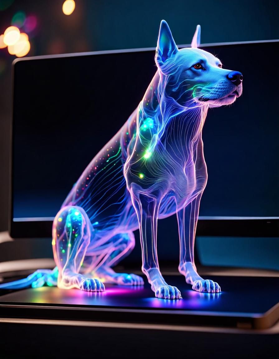Holographic Blue Dog on Computer Processor in 4K