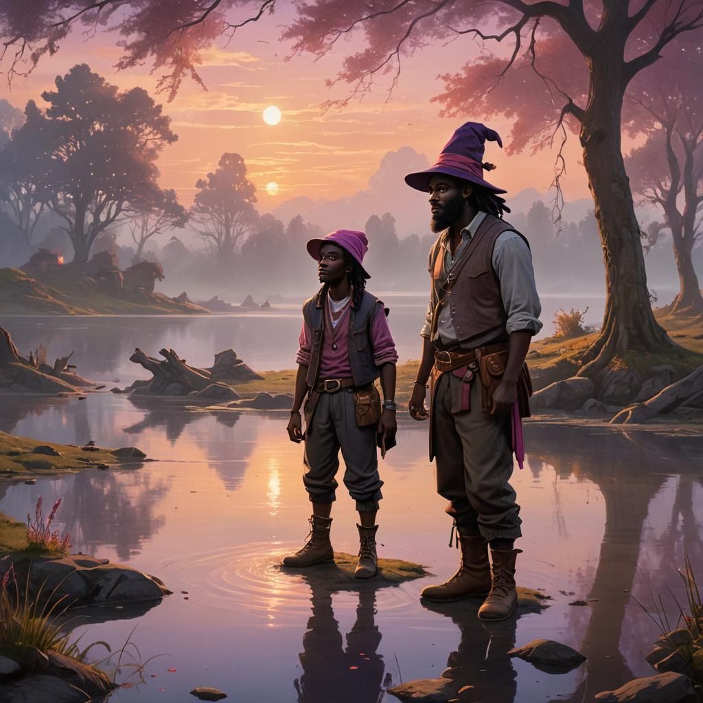 Giants and Dwarves in Ethereal Fantasy Landscape