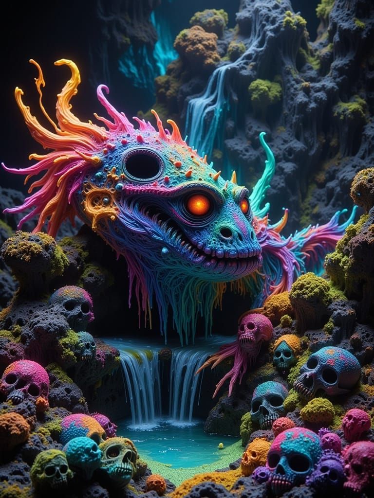 Mysterious Axolotl in a Haunted Aquarium Scene