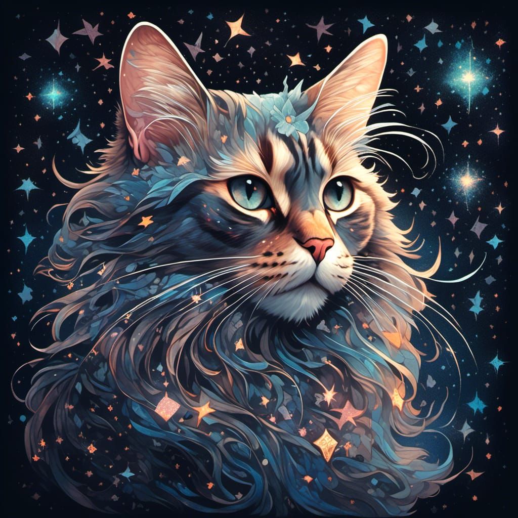 Stellar Cat Portrait in Dark Fantasy Style