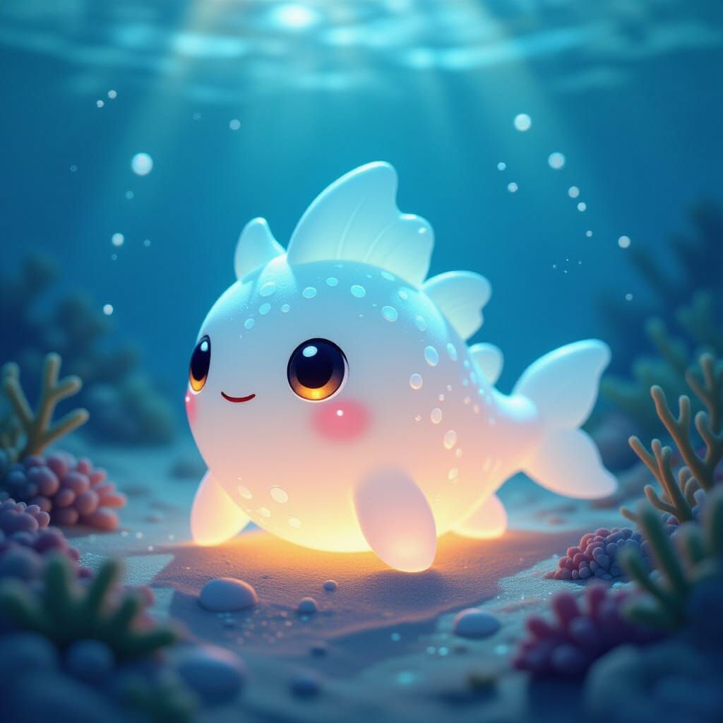 Bioluminescent Sea Creature Sculpture in Ghibli Anime Style