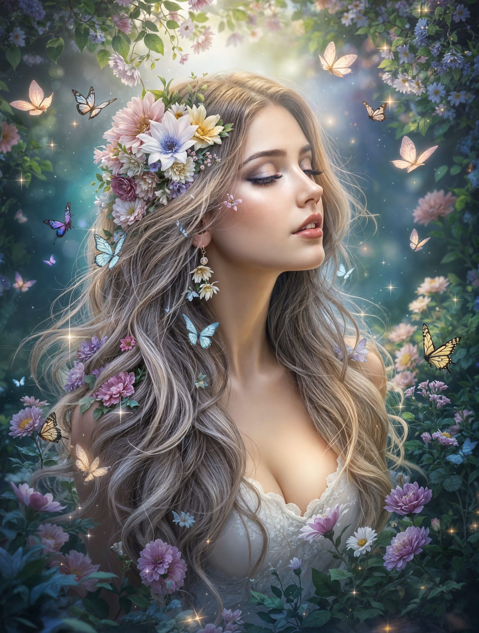 Dreamy Portrait of a Woman in a Lush Green Forest