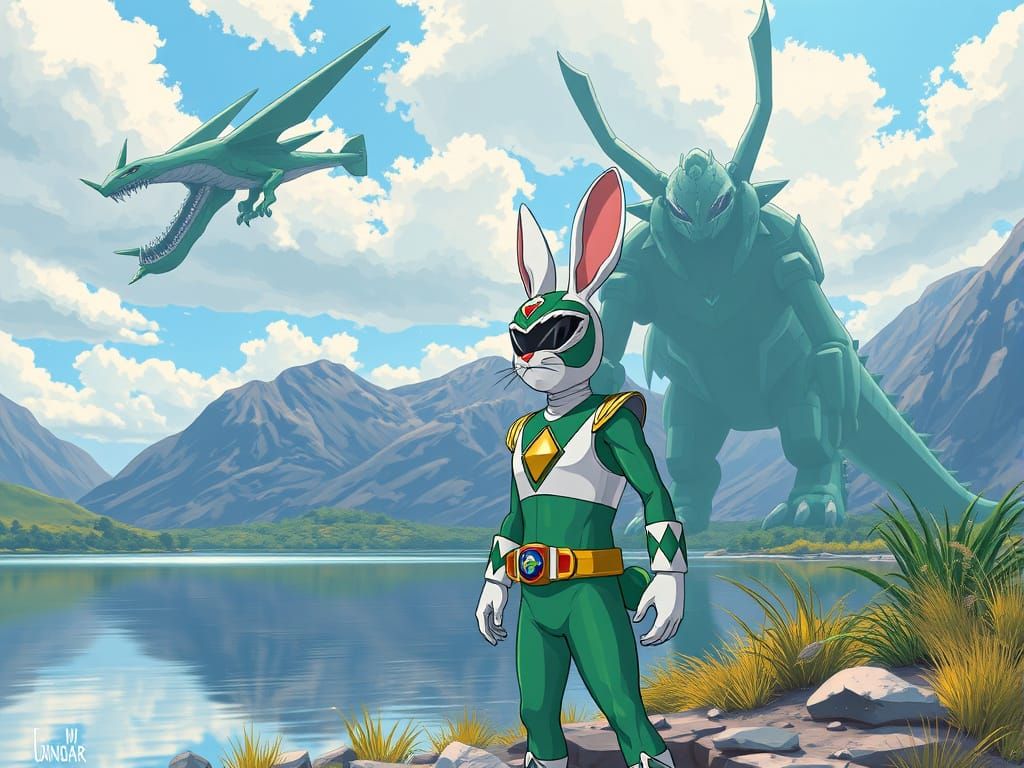 Green Ranger Rabbit with Robotic Dragon