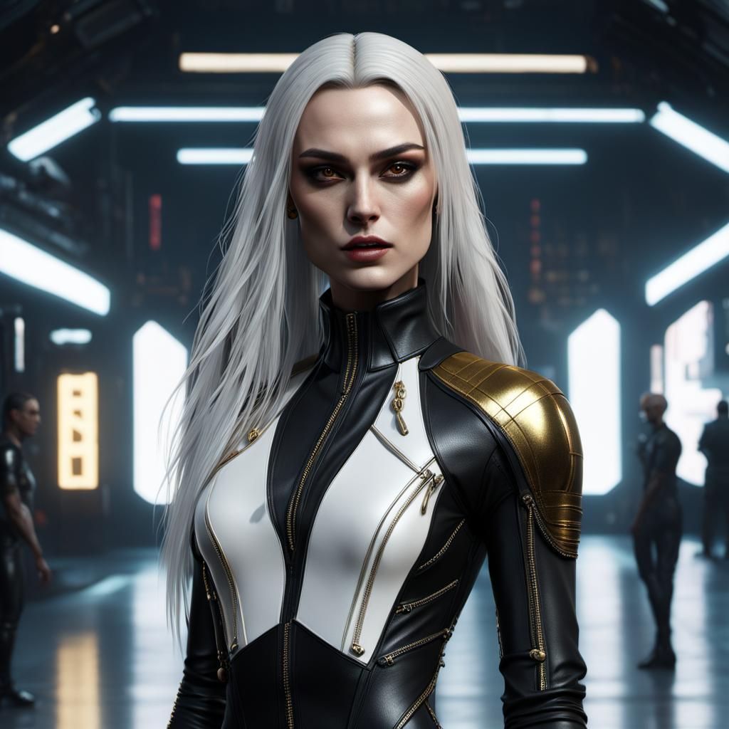 Young girl, North American, slender, tall, looks like Keira Knightley, swarthy, sharp and delicate features, white long ...