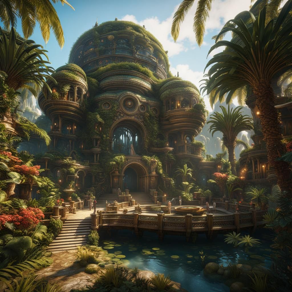 Island Oasis for a God: Detailed Digital Art