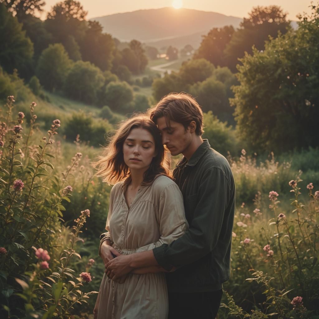 Embracing Figures in Contrasted Landscape