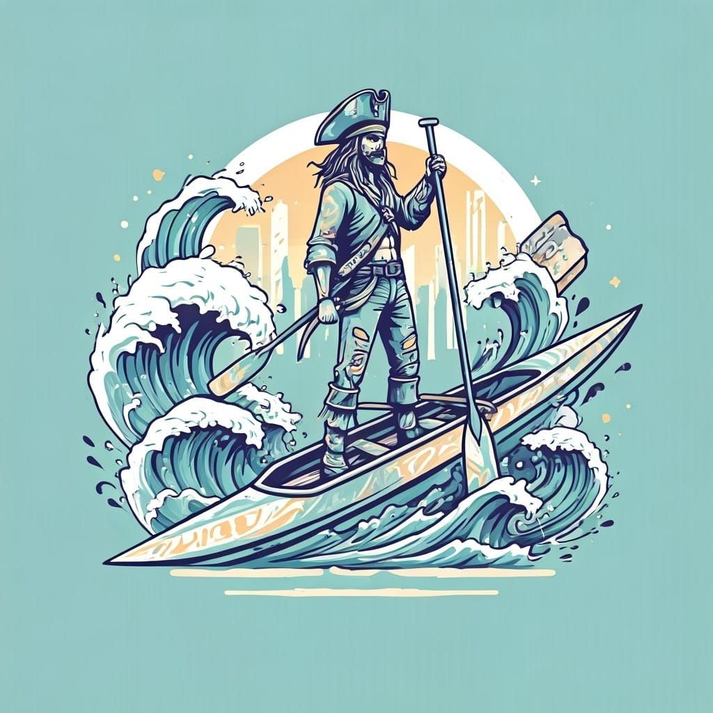 Stylized Pirate Captain Embodies Rowing Team Spirit