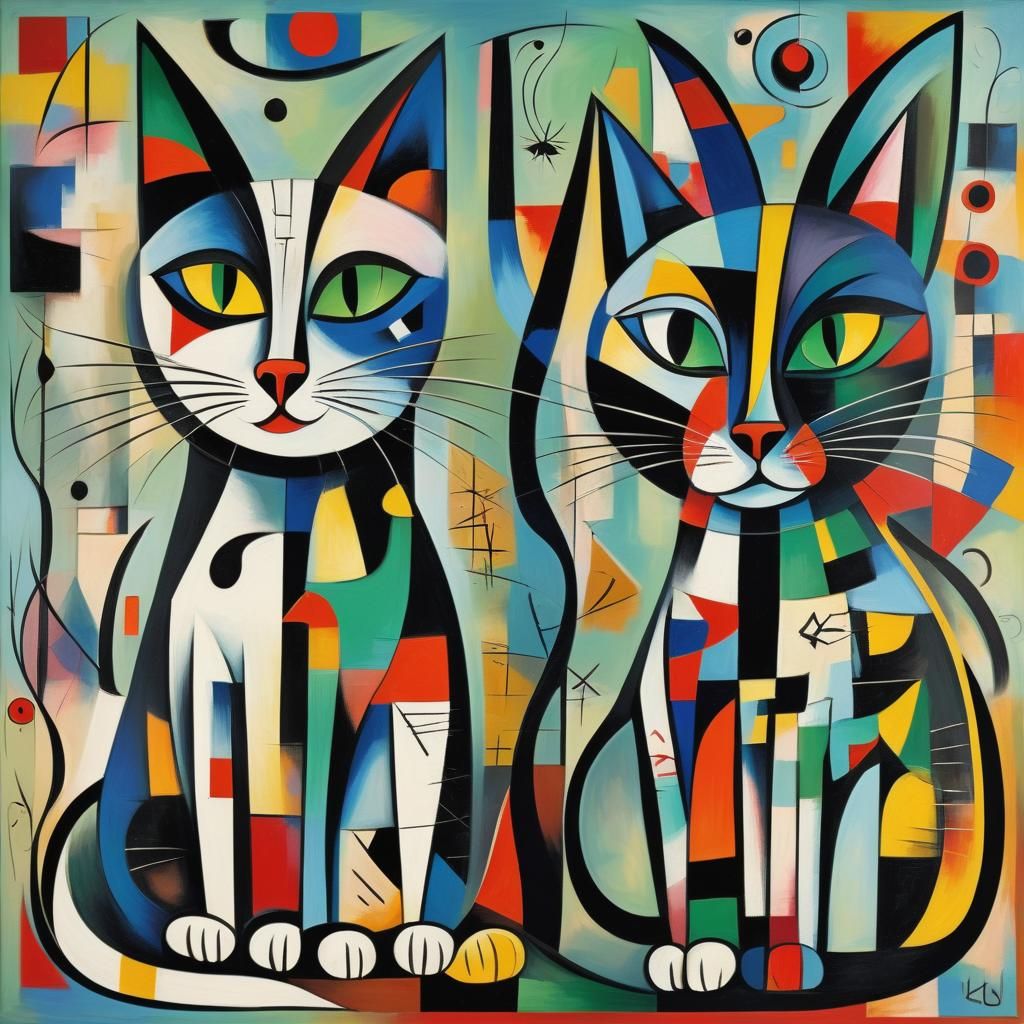 Cubist Cats with Geometric Shapes and Vibrant Colors