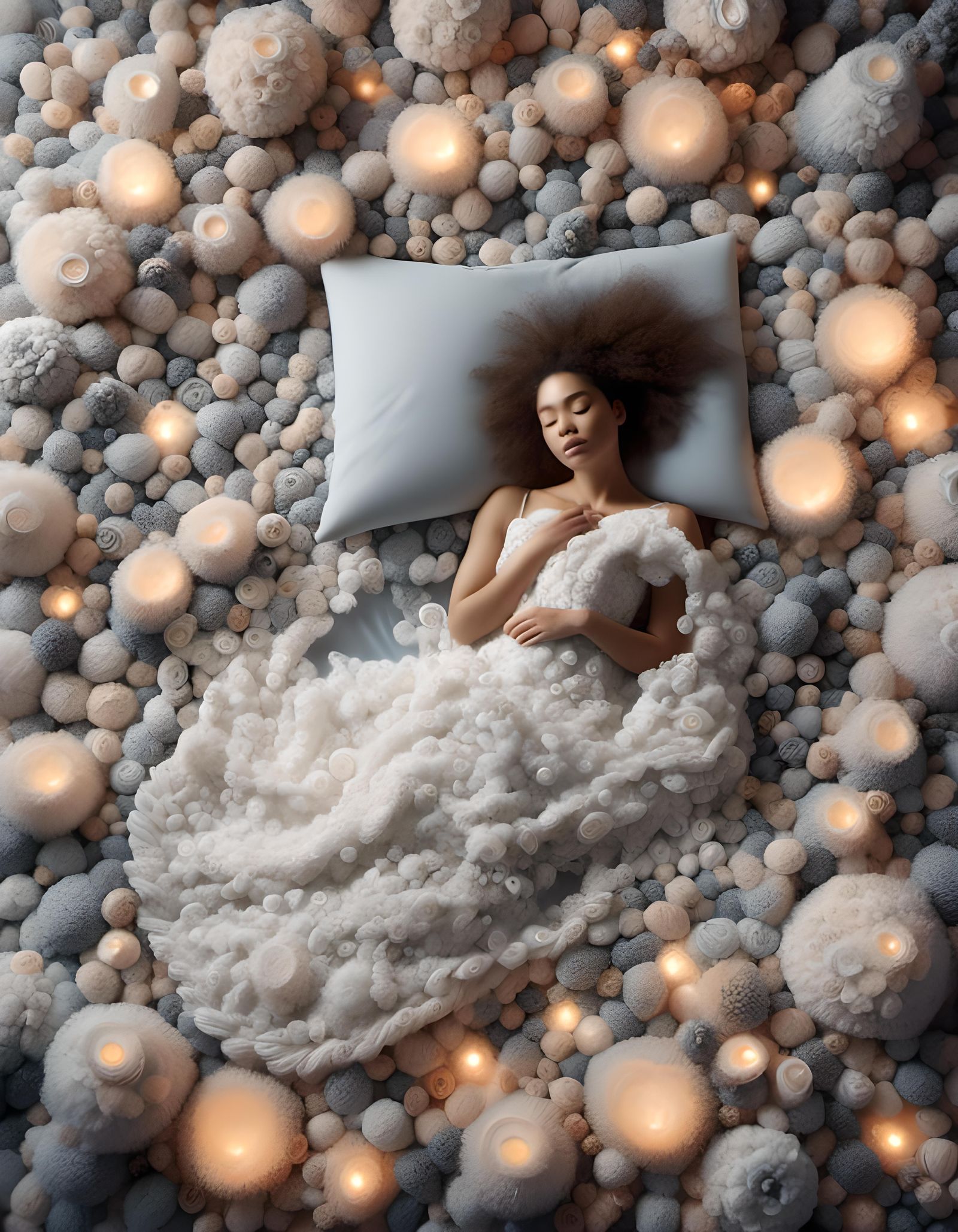 Yarn-Woven Dream: A Hyperrealist Portrait of Sleep