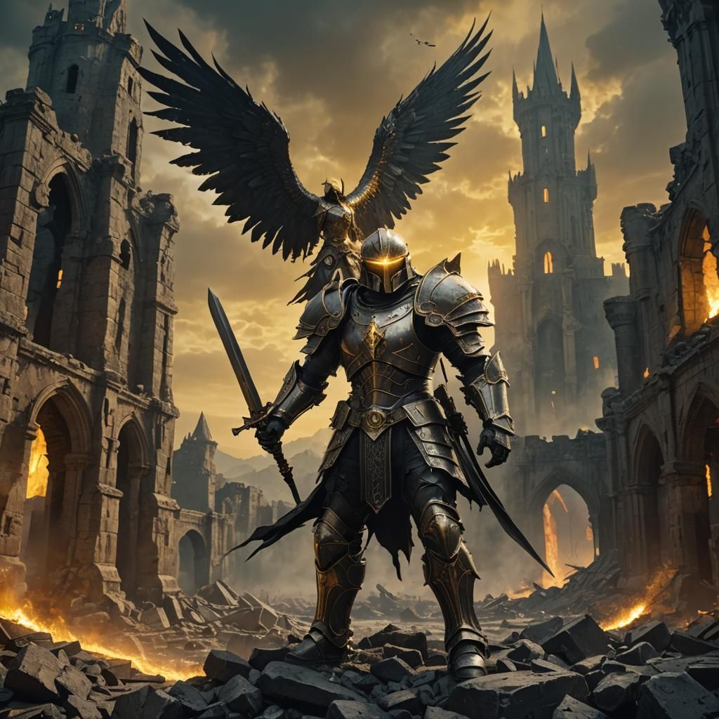Armored Angelic Warrior in Grimdark Gothic Battle