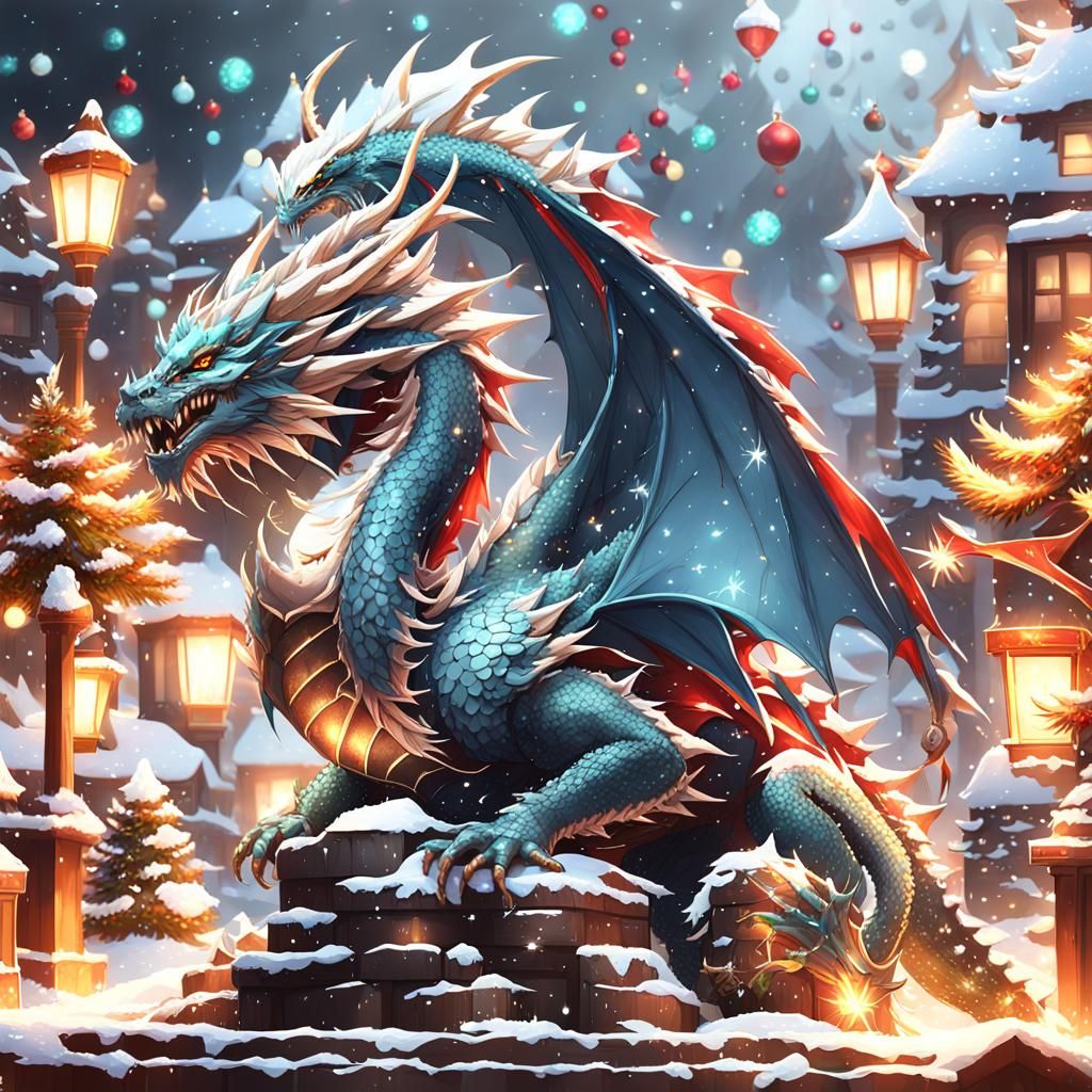 Festive Christmas Dragon in 3D Anime Style