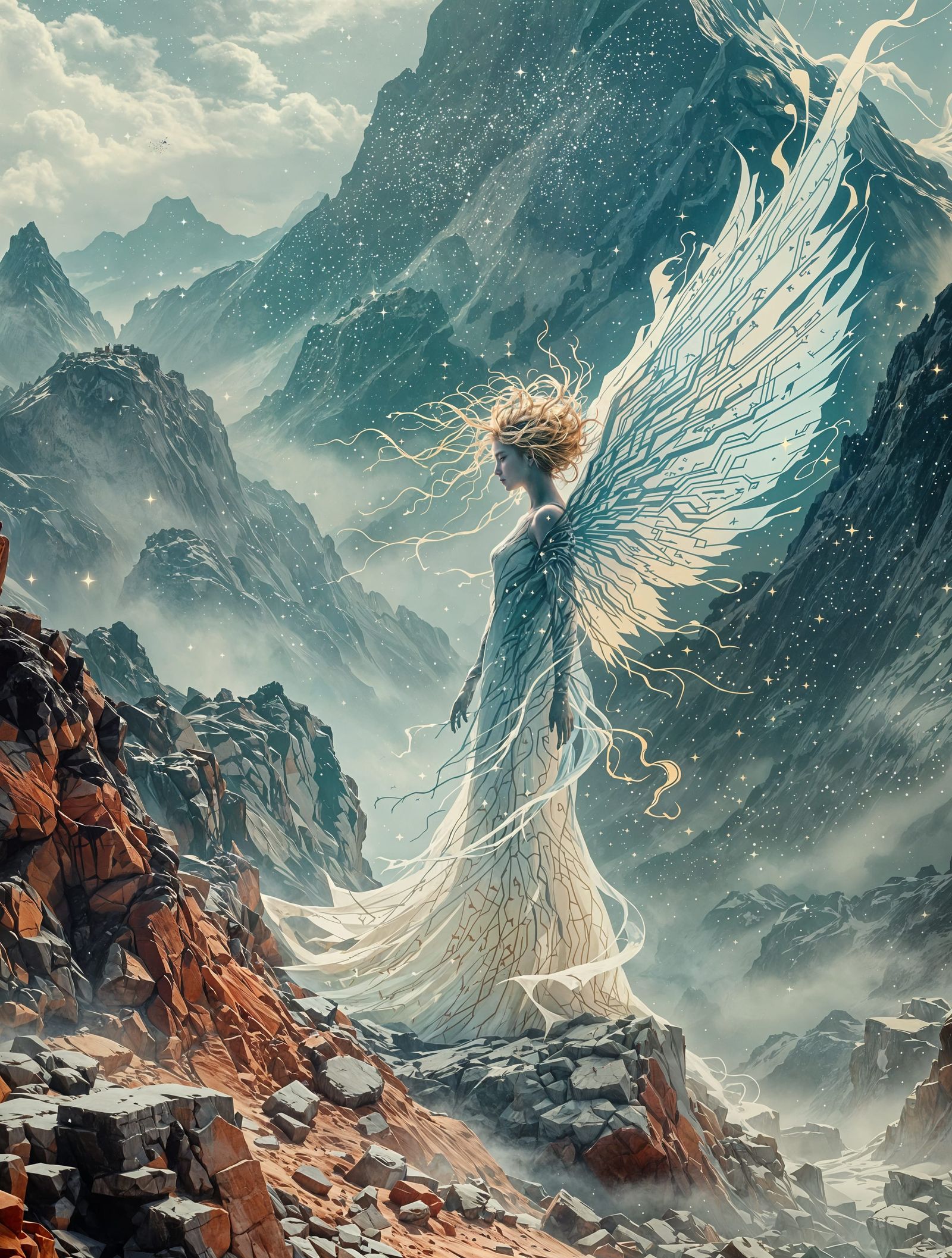 Uyghur Fairy Defies Surveillance in Cyberpunk Landscape