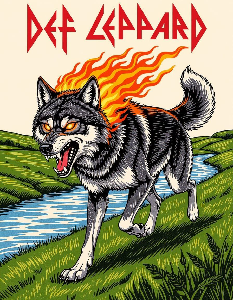 Fiery Wolf Inspired by Def Leppard in Irish Landscape