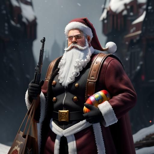 Black Santa with Toy Bag: Detailed Fantasy Art