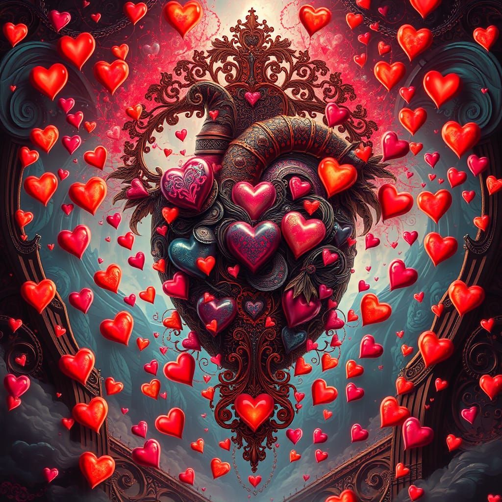 Ornate Heart Overflowing with Hearts in Digital Matte Painti...