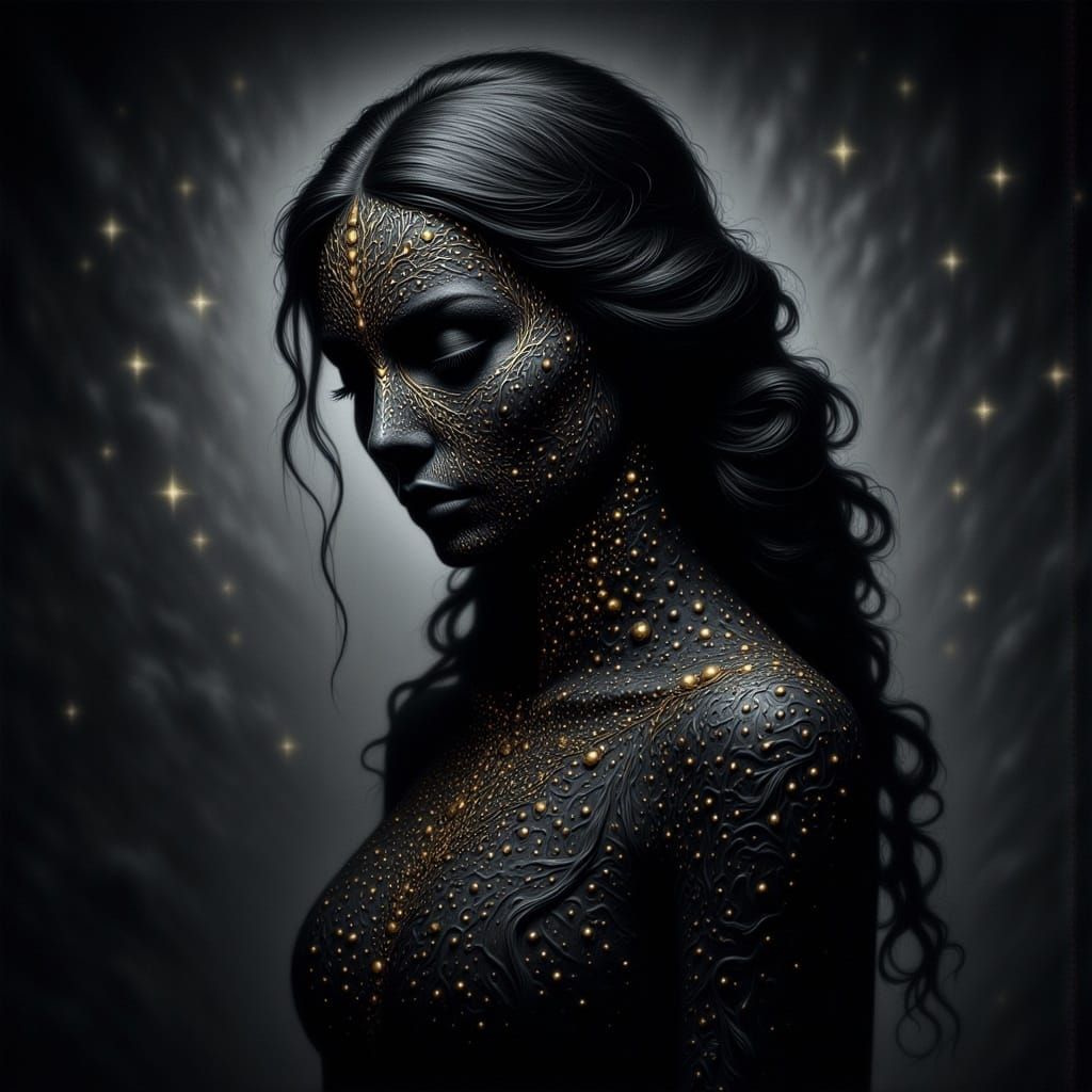 Mystical Woman with Porcelain Skin in Art Nouveau Style