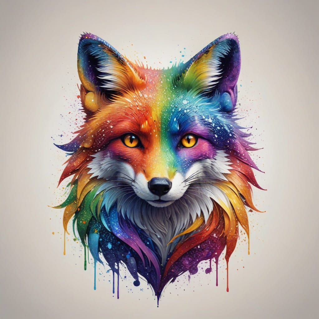 5 word prompt challenge: Fox, Glittery abstract rainbow colo...