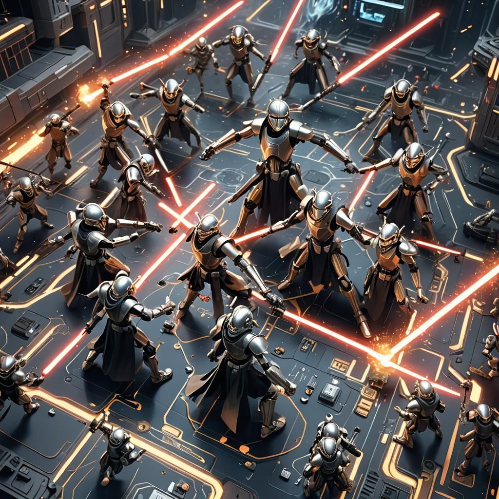 Multi-Armed Humanoids Battle on Circuit Board in 3D Anime St...