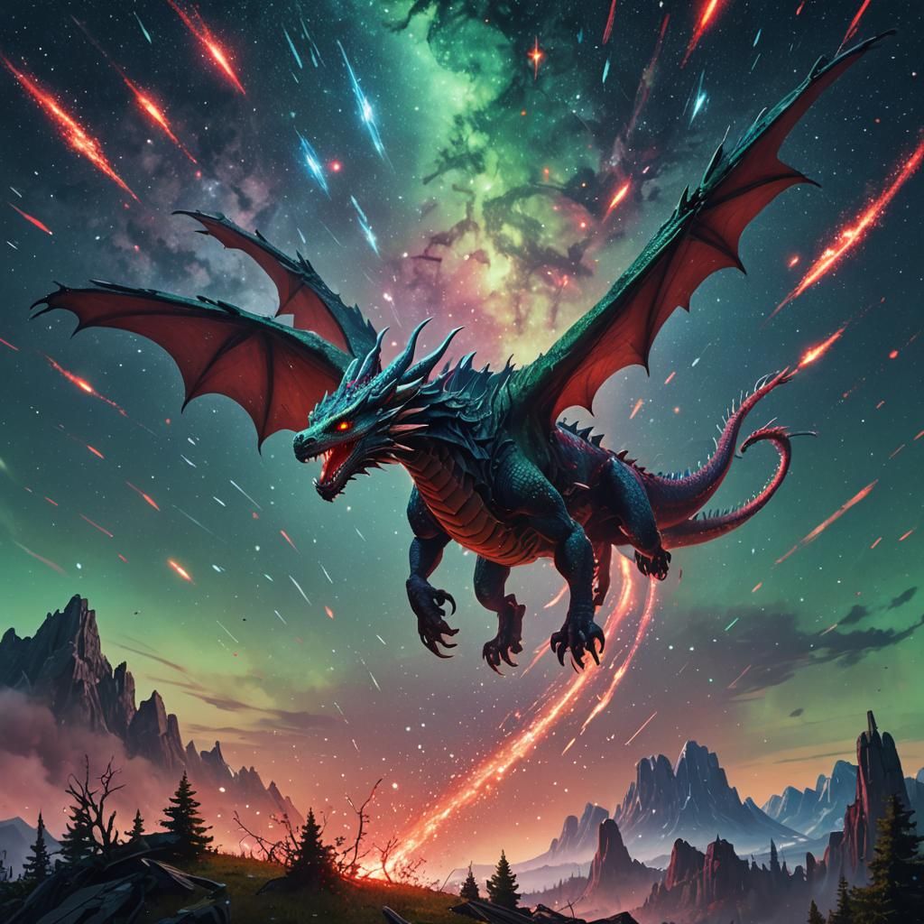 Dragon Running from Galaxy of Falling Stars