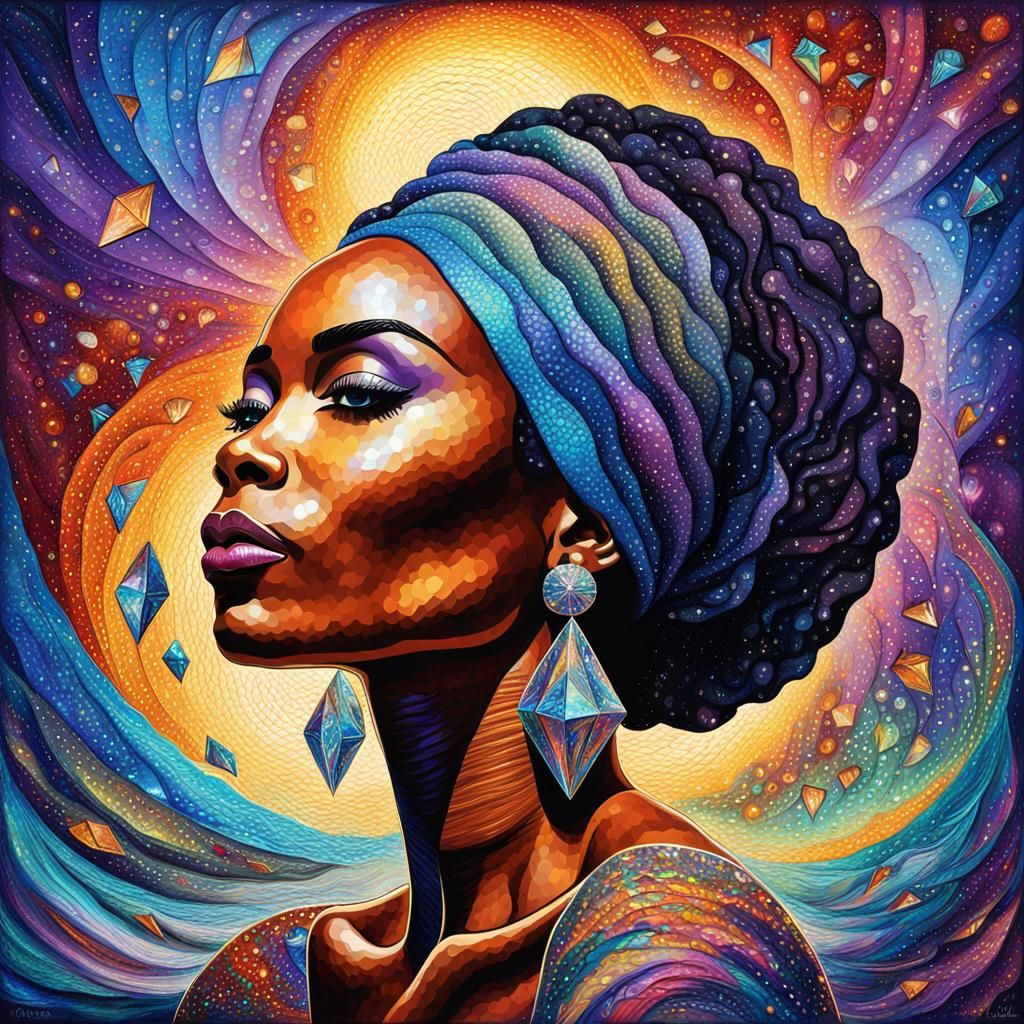 Cosmic African American Woman in Expressionist Style