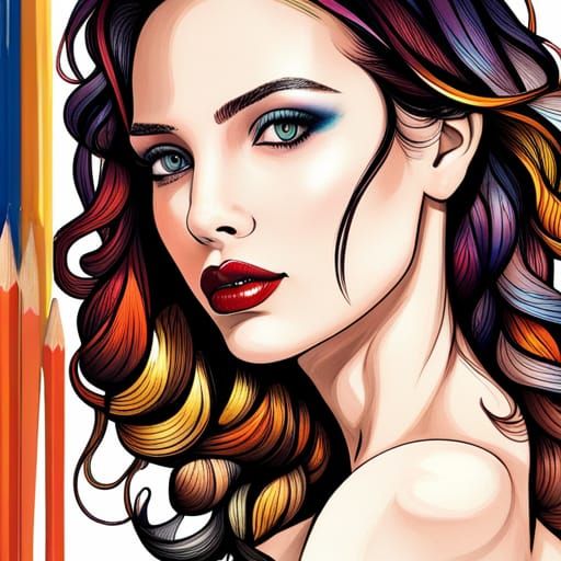 Detailed Portrait for Coloring with Abstract Color Pencils