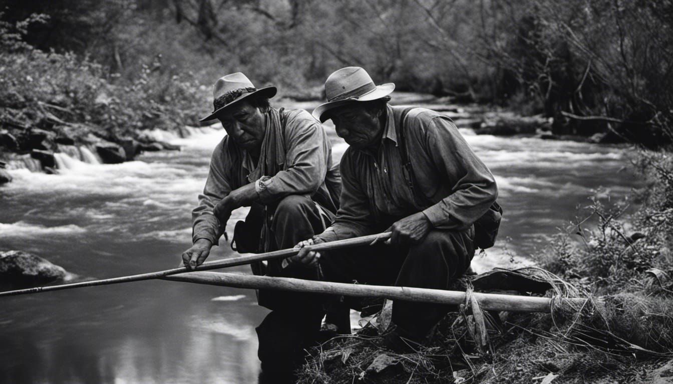 Native Americans Fishing, 1910, Black and White Photography