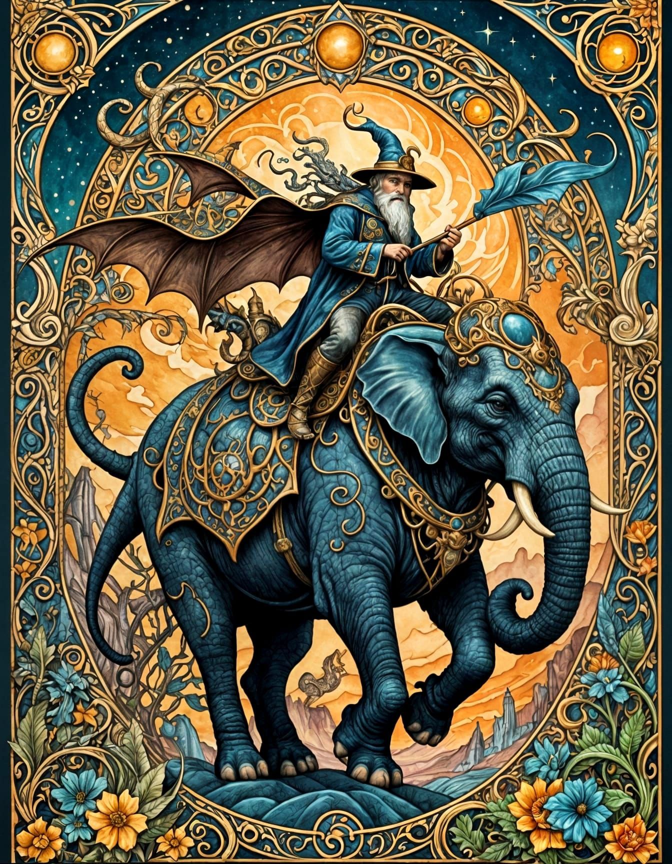 Enchanted Steampunk Dragon Elephant Rider
