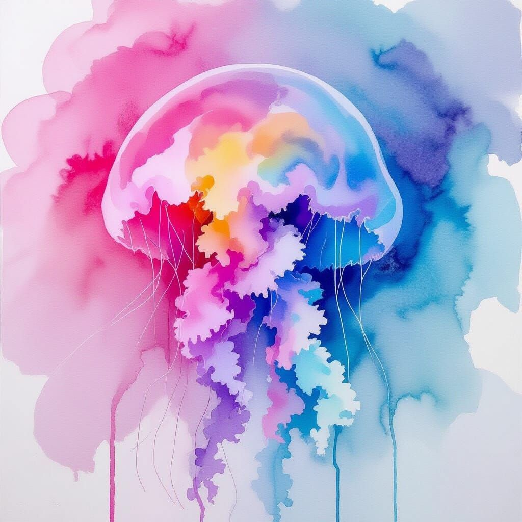 Abstract Jellyfish Fluid Color Wash Painting