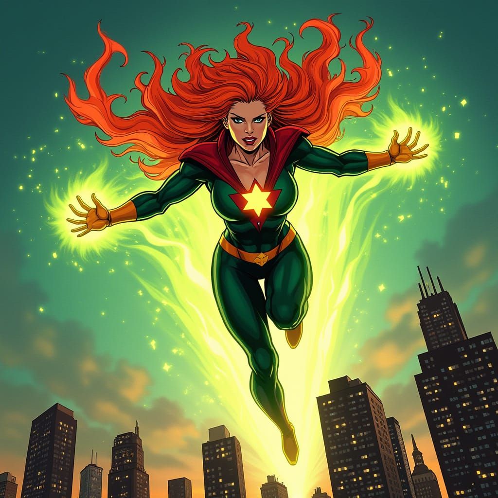 Merged Starfire & Firestar Soaring Over New Jersey Skyline
