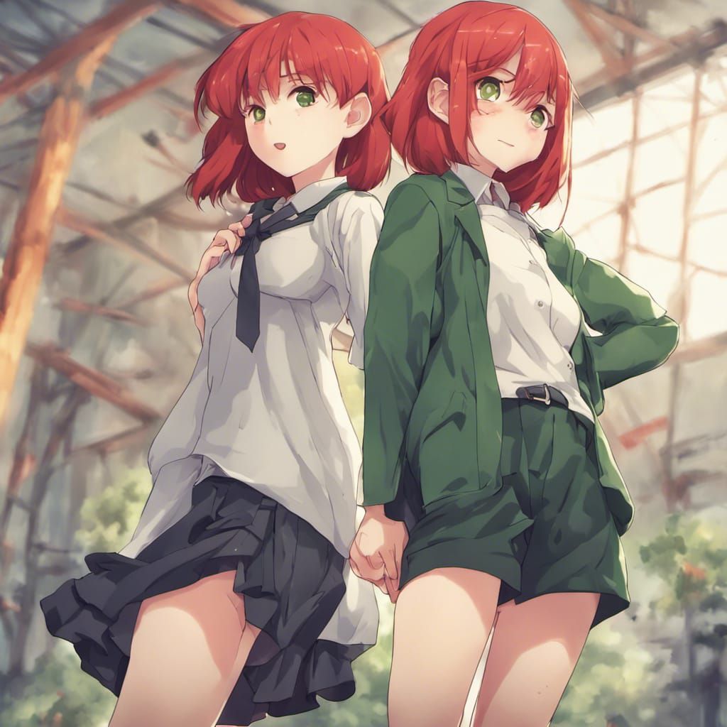 Anime Girls with Red and Green Hair
