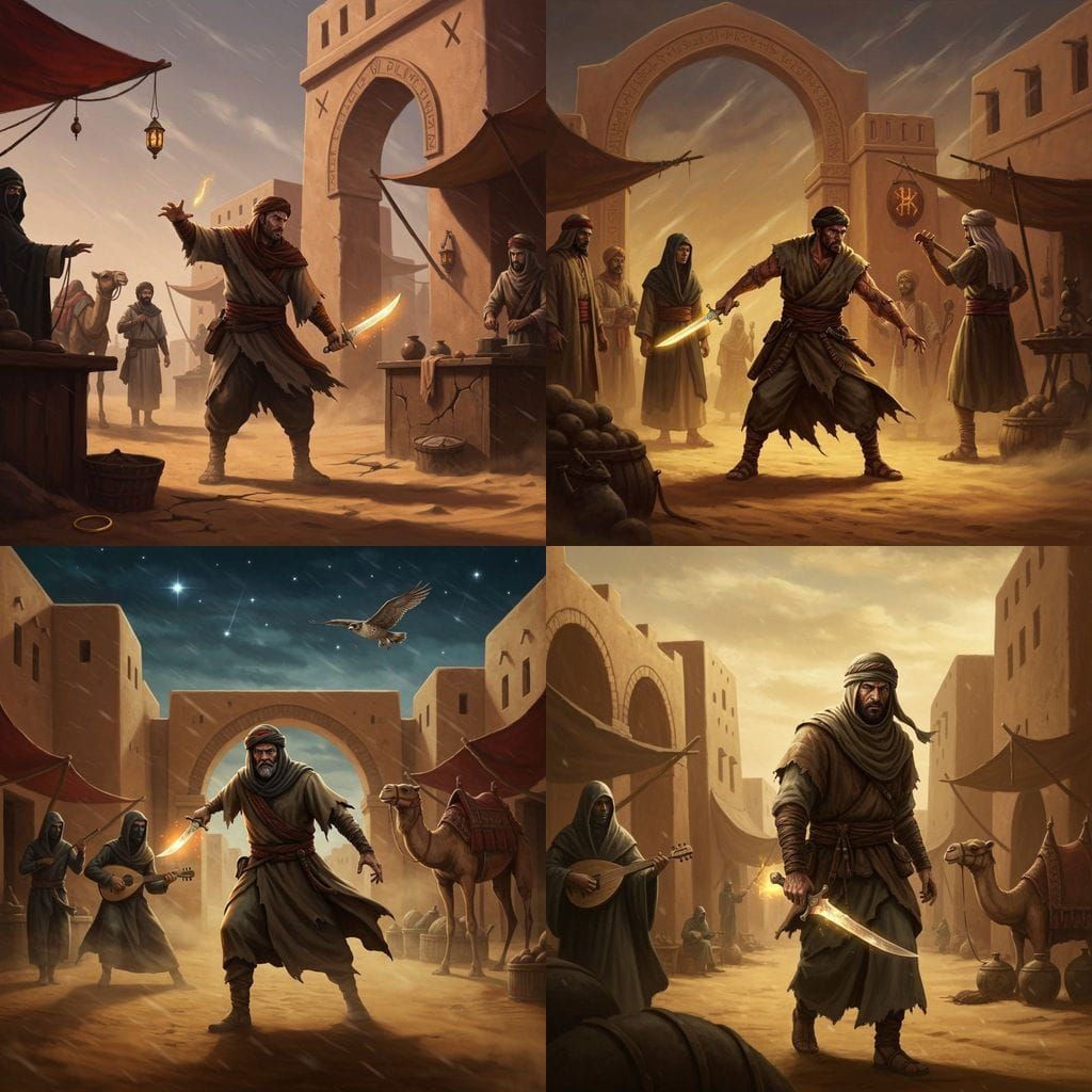 Desert Market Chase: Pre-Islamic Noir Scene