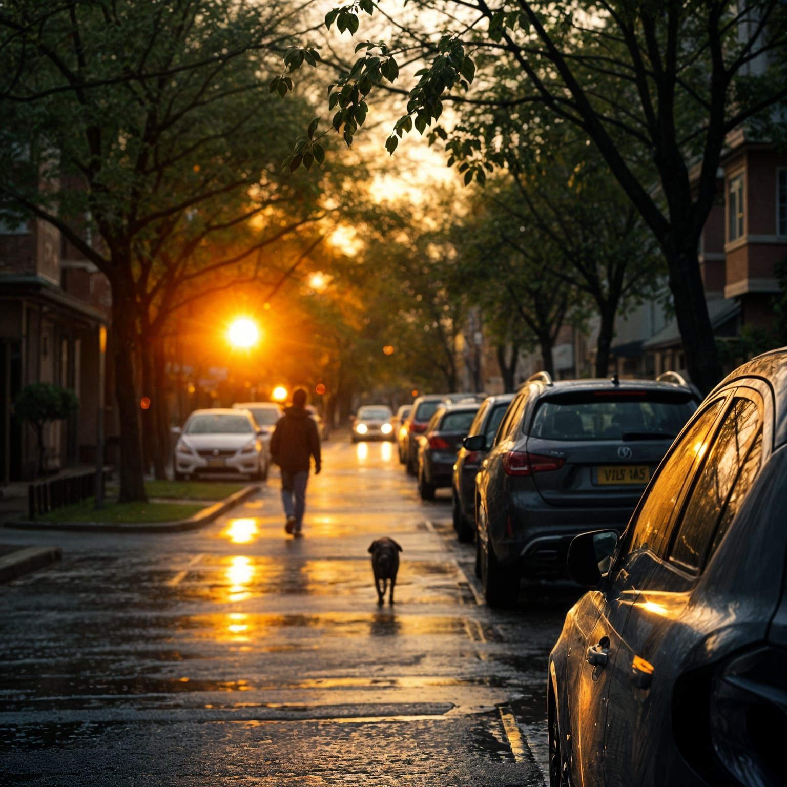 Golden Sunset After Rain in Quiet Neighborhood