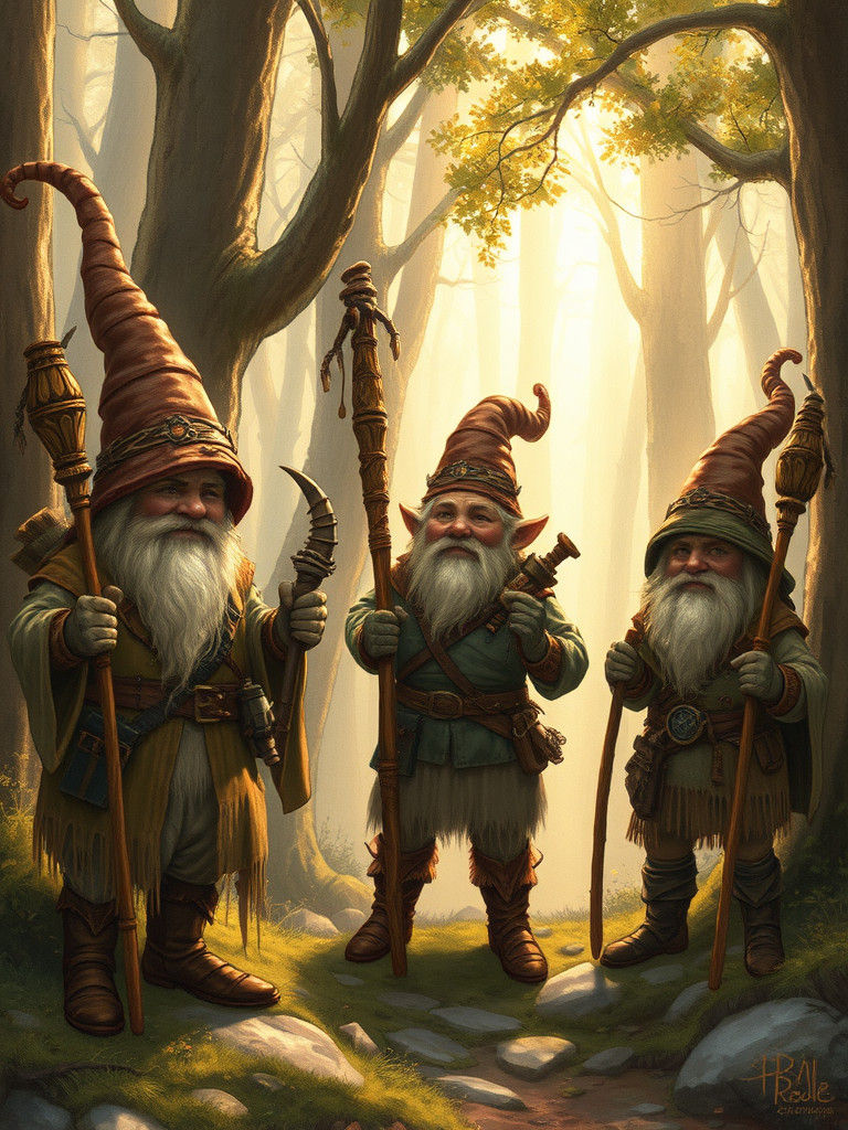 Gnomish Adventurers at Forest Edge, Fantasy Illustration