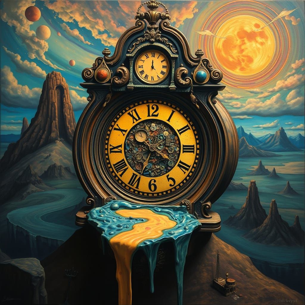 Surrealist Timepiece Melts in a Vibrant Dreamscape