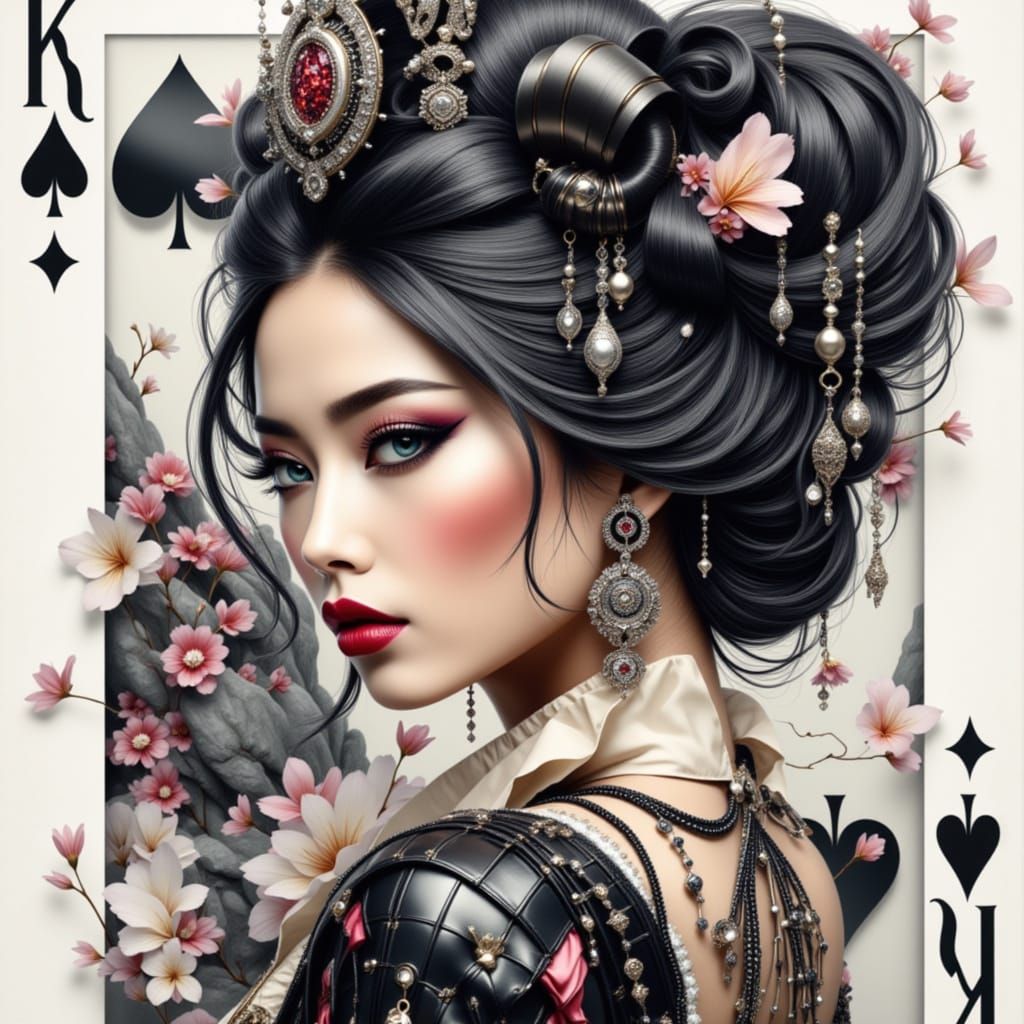 Queen of Clubs Emerging from Playing Card Portrait
