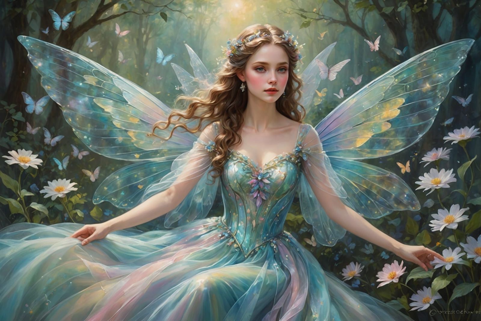 Elegant Fairy with Shimmering Wings in Pastel Hues