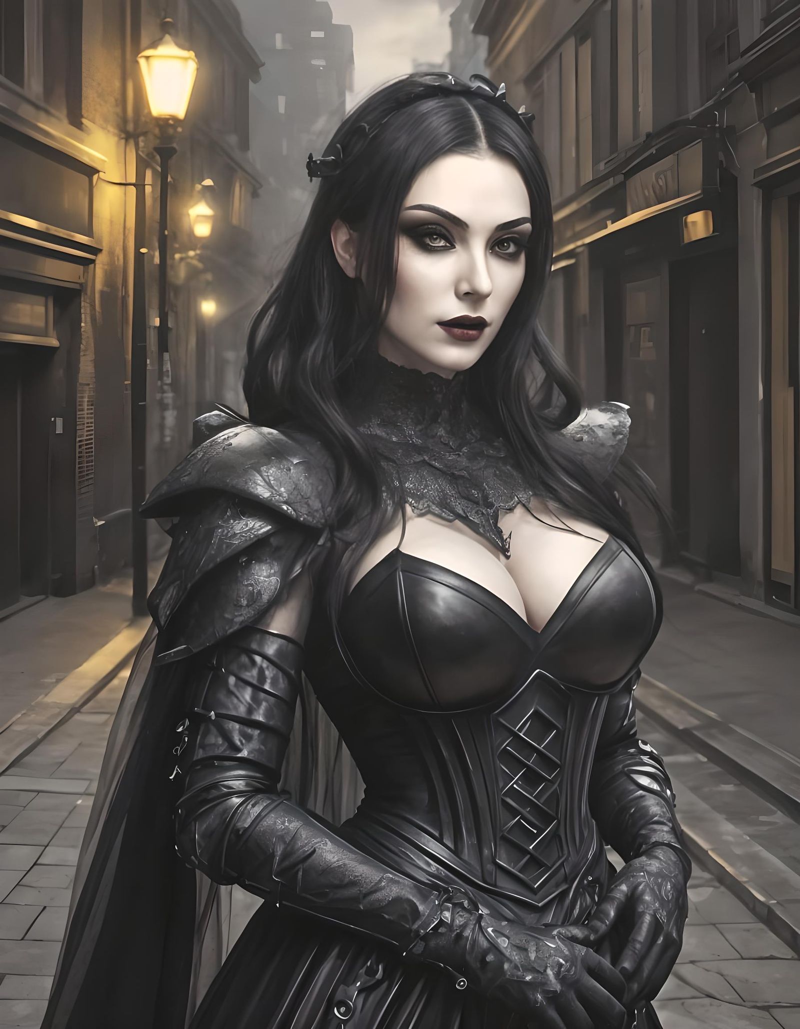 Elegant Goth Woman in Vampiric Armor