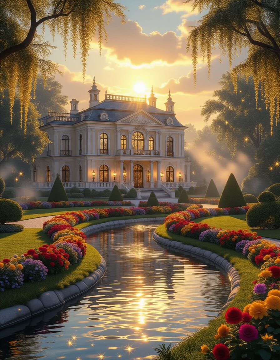 Prosperous Baroque Landscape With Golden Stars